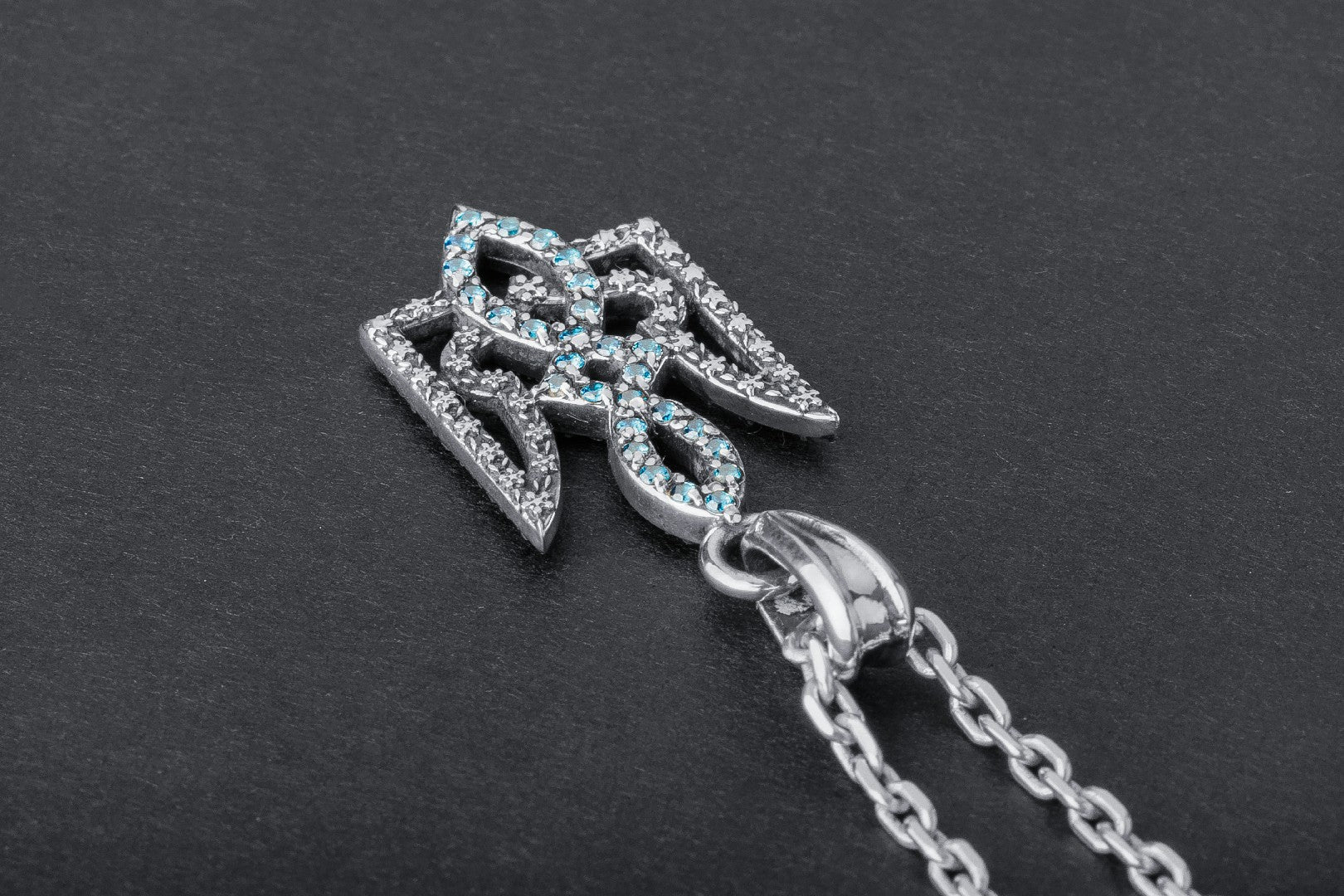 Ukrainian Trident Necklace with Gem, 925 Silver - vikingworkshop