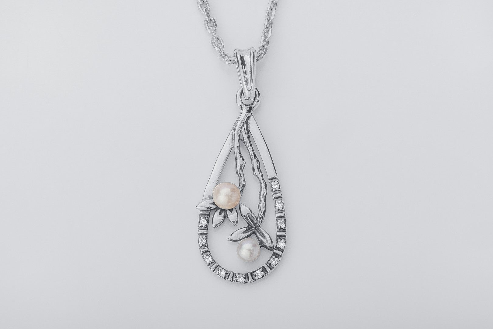 Drop Bracnh Pendant with Pearl, 925 Silver - vikingworkshop