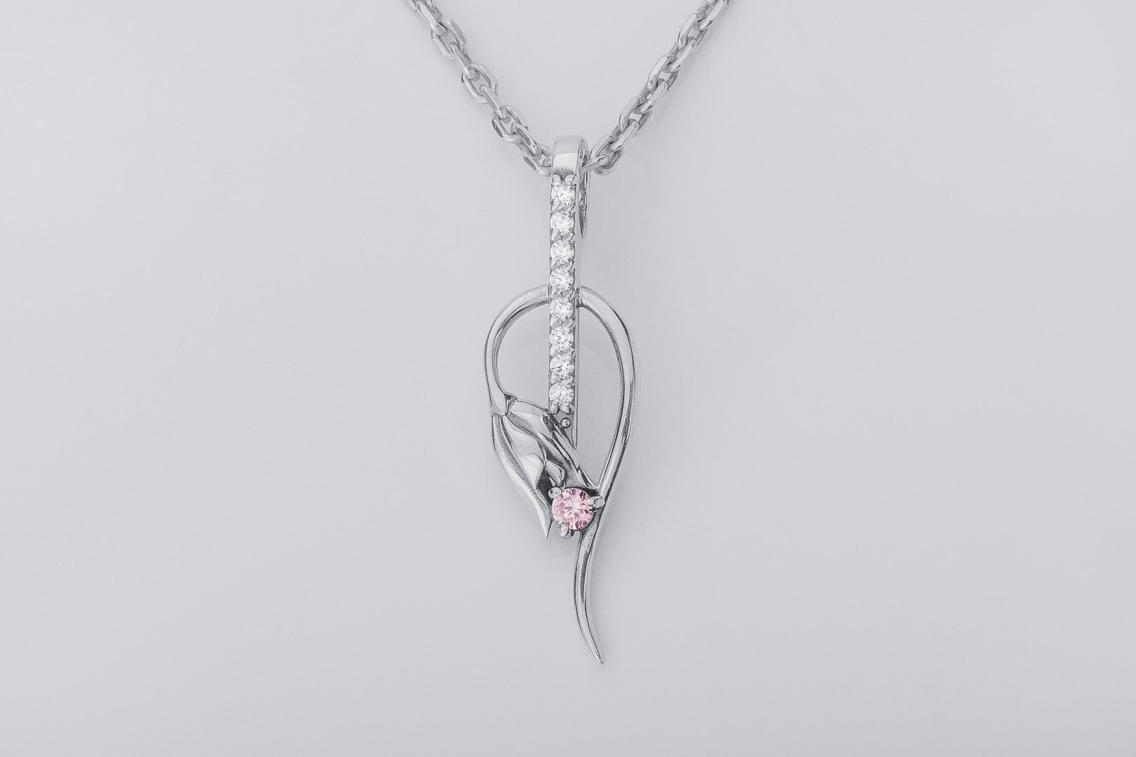 Tulip Pendant with Pink Gem, 925 Silver - vikingworkshop