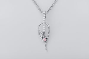 Tulip Pendant with Pink Gem, 925 Silver - vikingworkshop