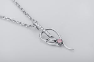 Tulip Pendant with Pink Gem, 925 Silver - vikingworkshop