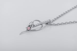 Tulip Pendant with Pink Gem, 925 Silver - vikingworkshop