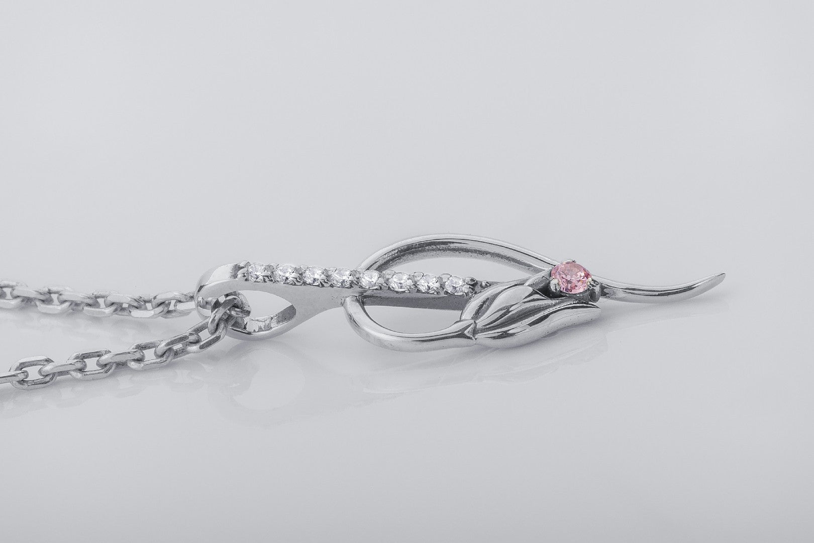 Tulip Pendant with Pink Gem, 925 Silver - vikingworkshop