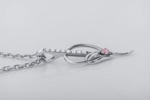 Tulip Pendant with Pink Gem, 925 Silver - vikingworkshop