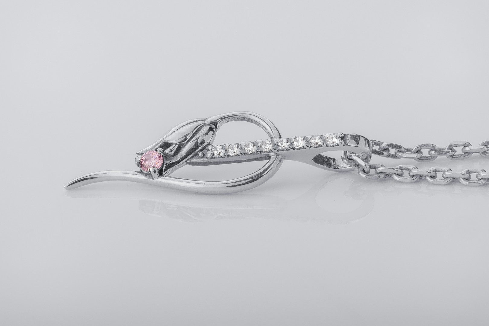 Tulip Pendant with Pink Gem, 925 Silver - vikingworkshop