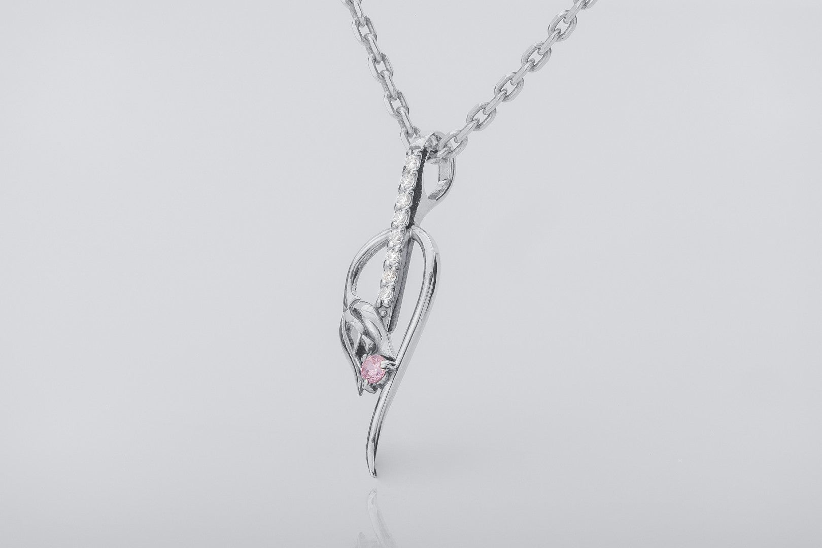 Tulip Pendant with Pink Gem, 925 Silver - vikingworkshop