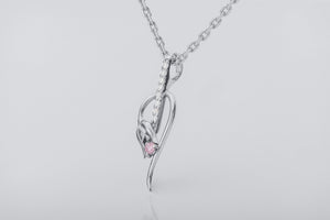 Tulip Pendant with Pink Gem, 925 Silver - vikingworkshop