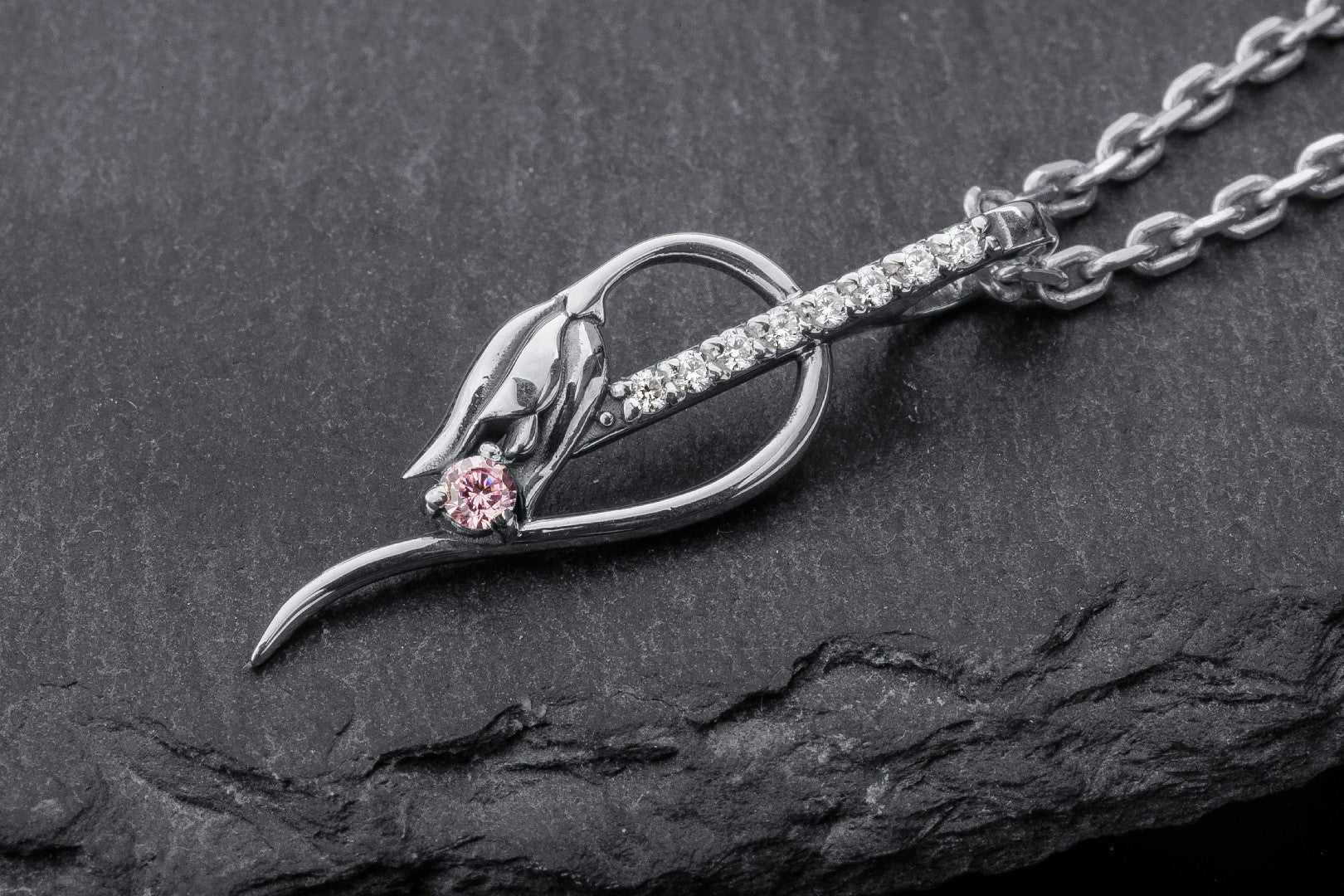 Tulip Pendant with Pink Gem, 925 Silver - vikingworkshop