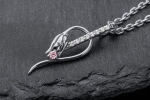 Tulip Pendant with Pink Gem, 925 Silver - vikingworkshop