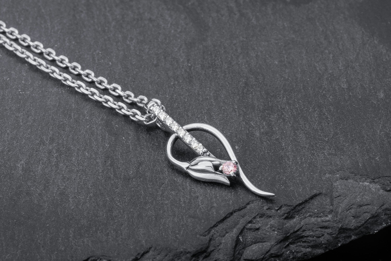 Tulip Pendant with Pink Gem, 925 Silver - vikingworkshop