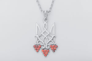 Ukrainian Trident with Viburnum and Gems, 925 silver - vikingworkshop