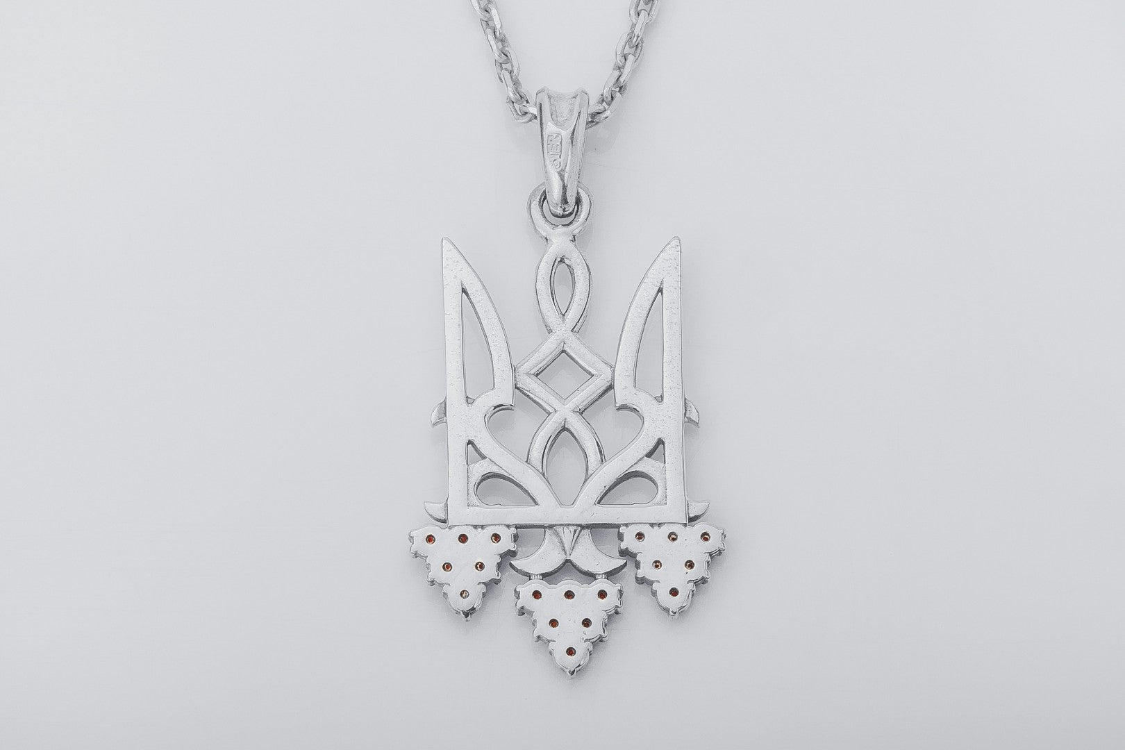 Ukrainian Trident with Viburnum and Gems, 925 silver - vikingworkshop