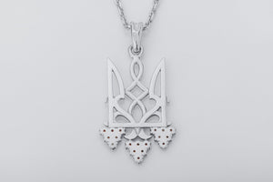 Ukrainian Trident with Viburnum and Gems, 925 silver - vikingworkshop