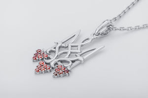 Ukrainian Trident with Viburnum and Gems, 925 silver - vikingworkshop