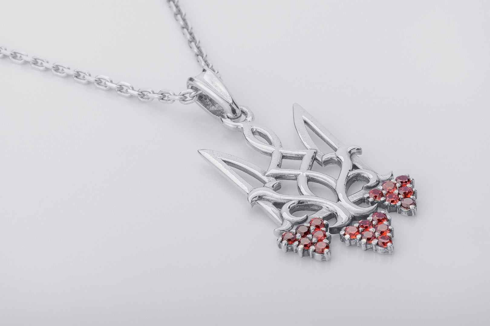 Ukrainian Trident with Viburnum and Gems, 925 silver - vikingworkshop