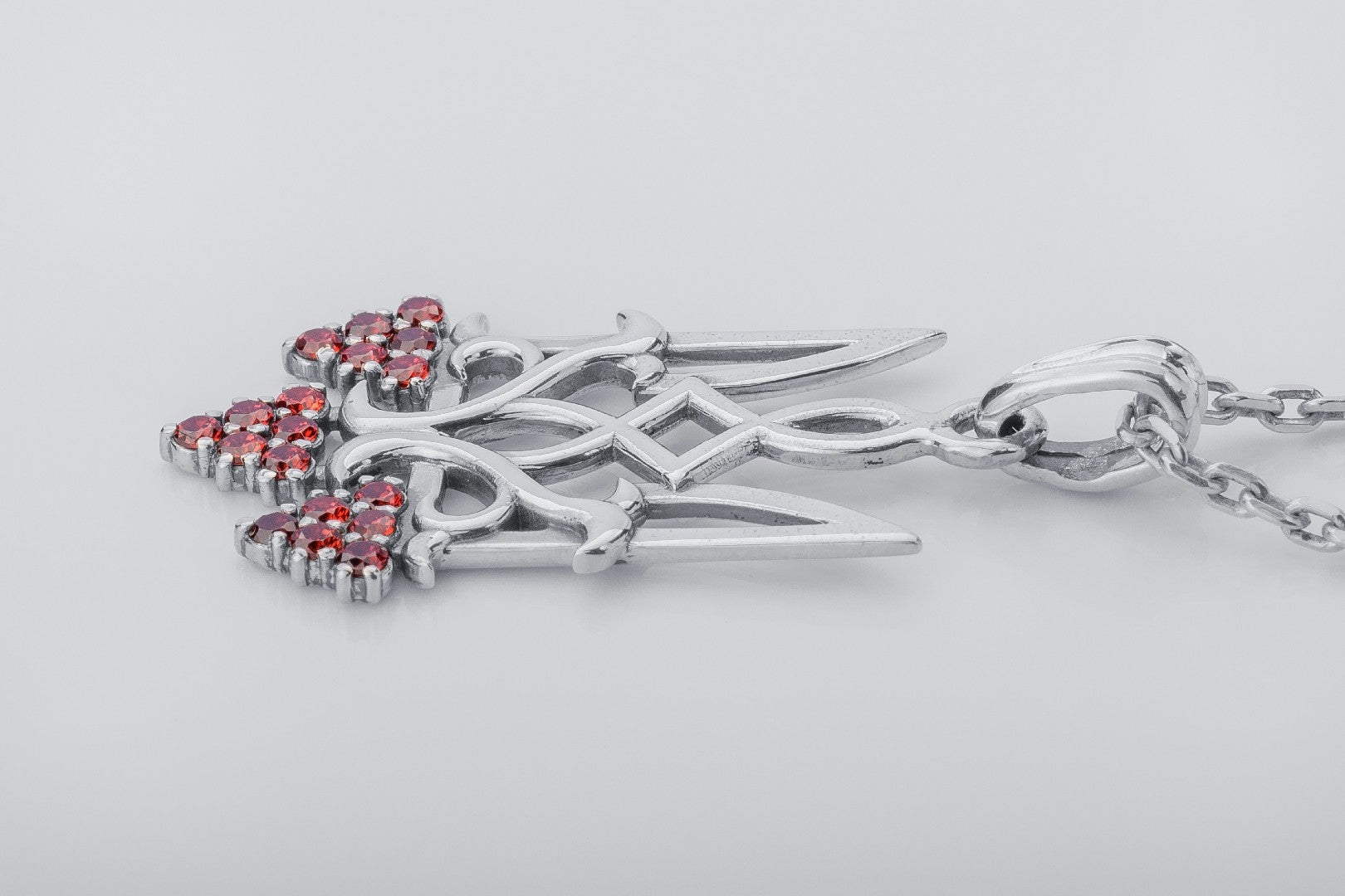 Ukrainian Trident with Viburnum and Gems, 925 silver - vikingworkshop