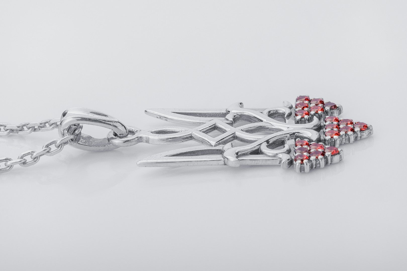 Ukrainian Trident with Viburnum and Gems, 925 silver - vikingworkshop