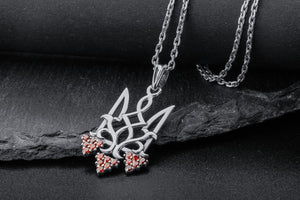 Ukrainian Trident with Viburnum and Gems, 925 silver - vikingworkshop