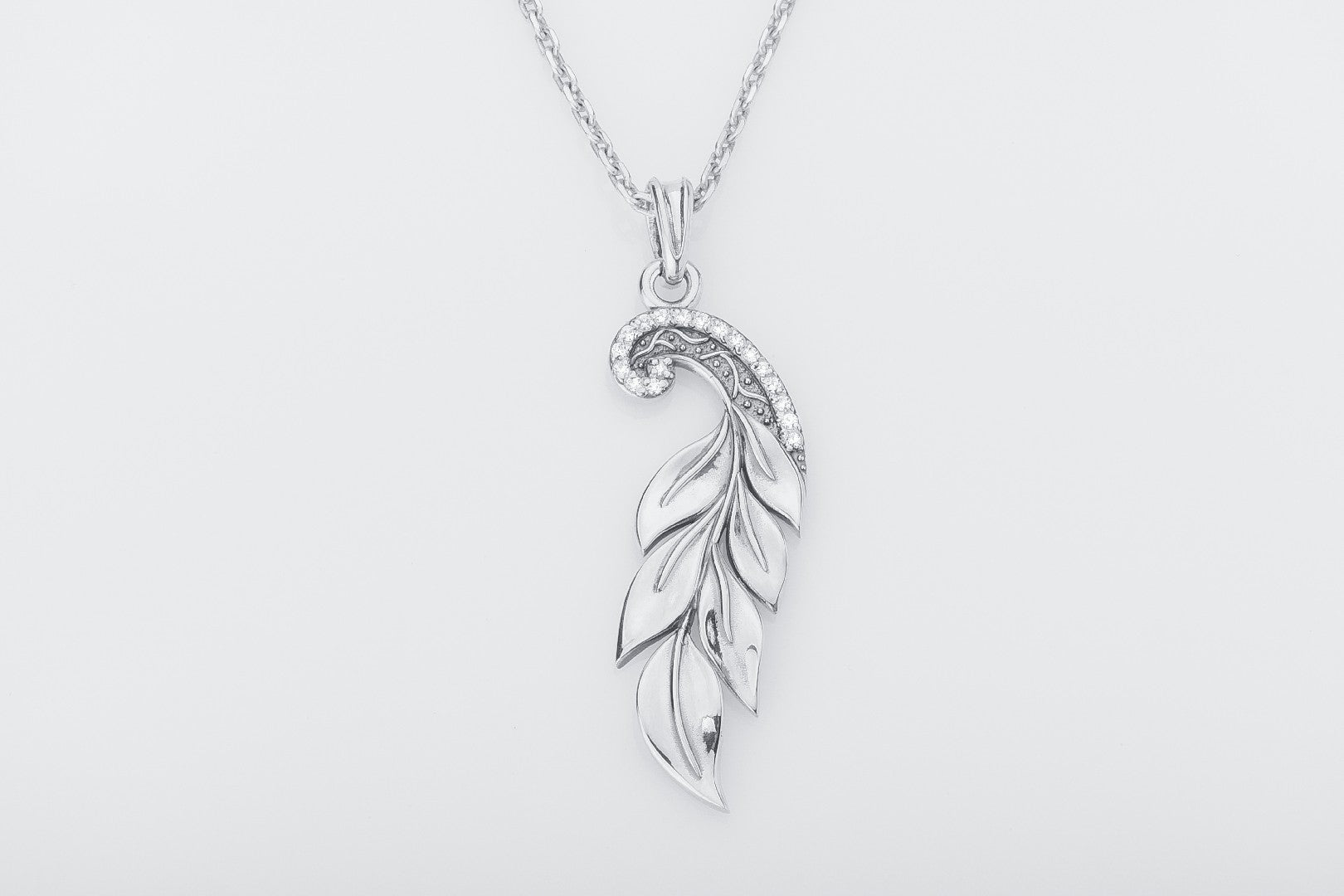 Feather 925 Silver Pendant with Gems - vikingworkshop