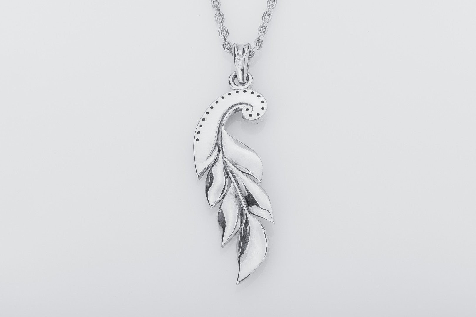 Feather 925 Silver Pendant with Gems - vikingworkshop