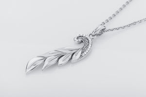 Feather 925 Silver Pendant with Gems - vikingworkshop