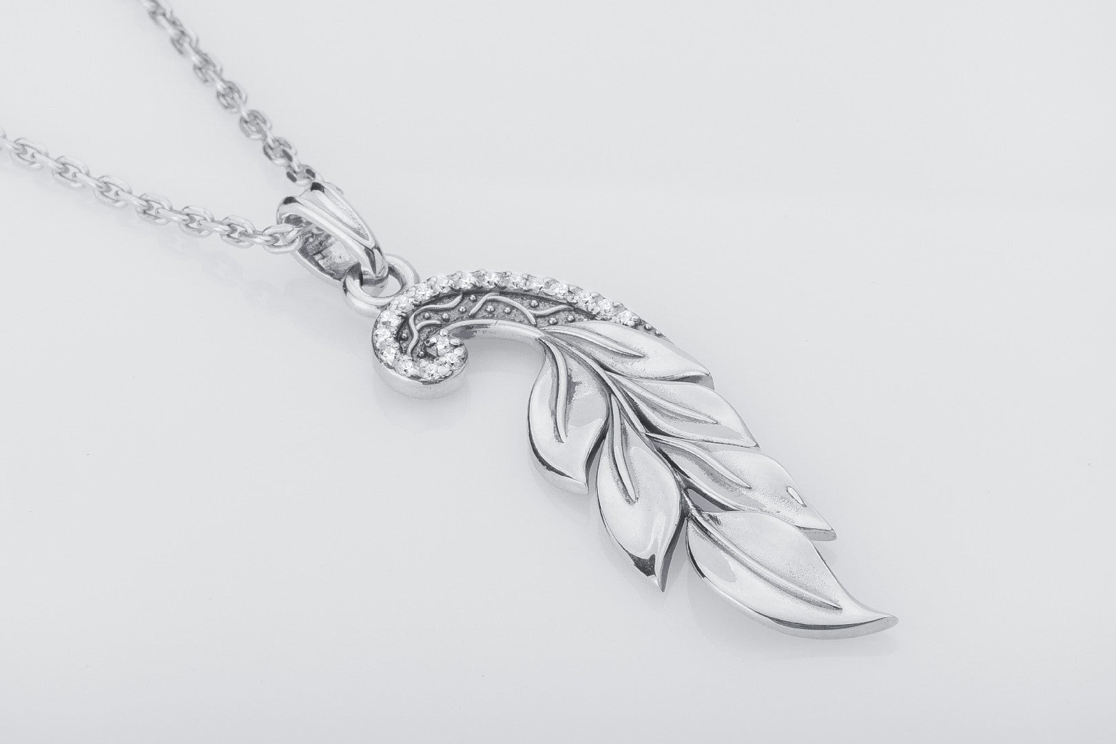 Feather 925 Silver Pendant with Gems - vikingworkshop