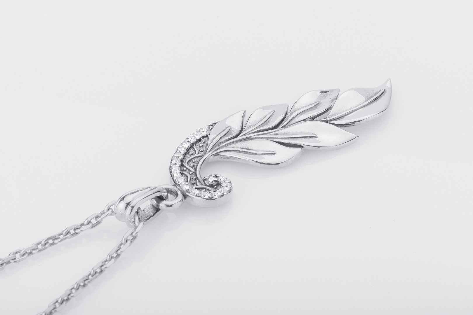 Feather 925 Silver Pendant with Gems - vikingworkshop