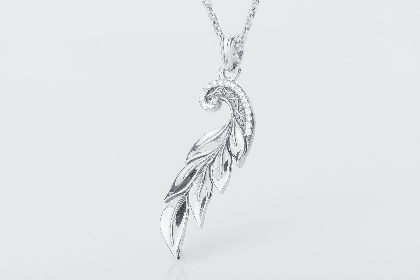 Feather 925 Silver Pendant with Gems - vikingworkshop