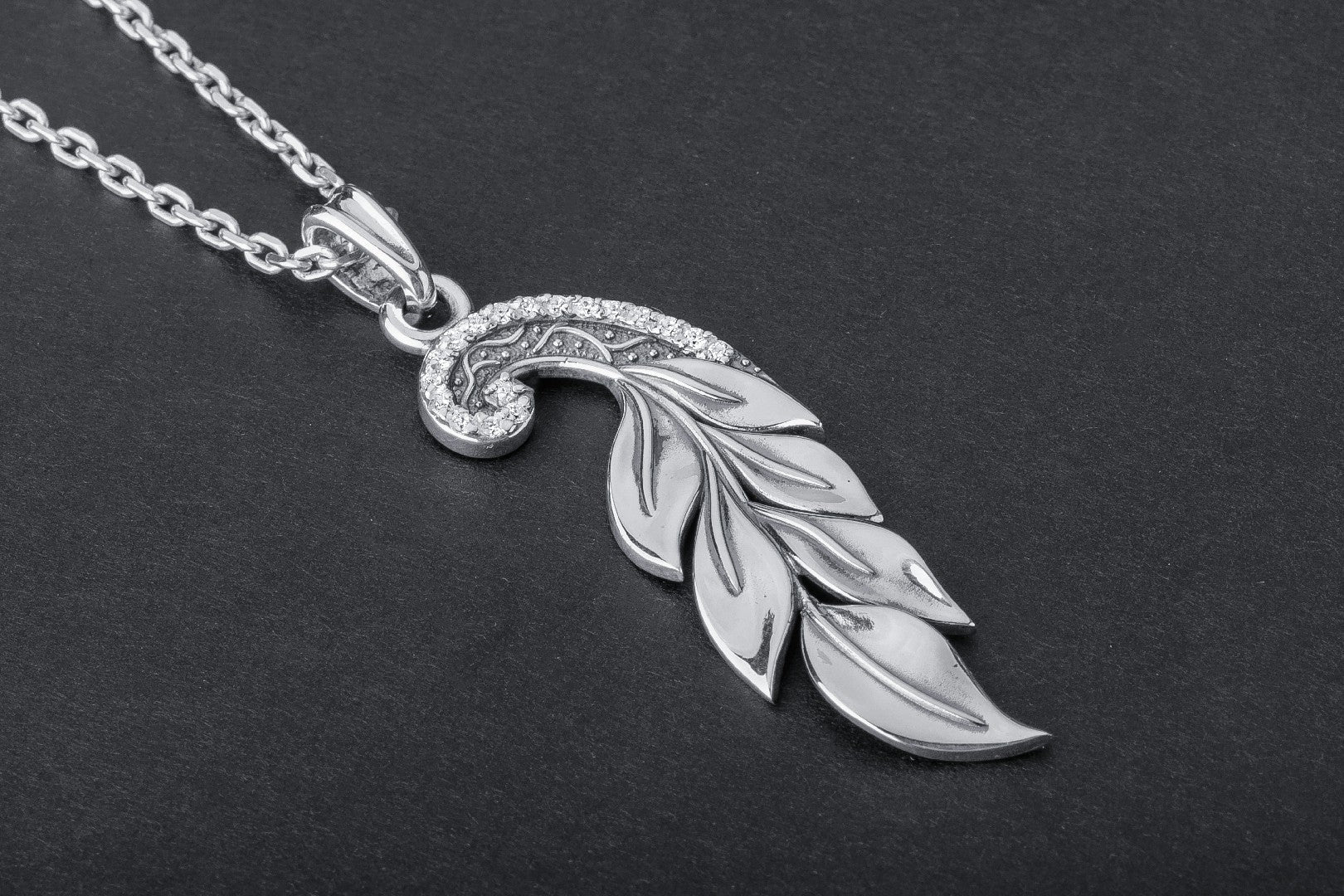 Feather 925 Silver Pendant with Gems - vikingworkshop