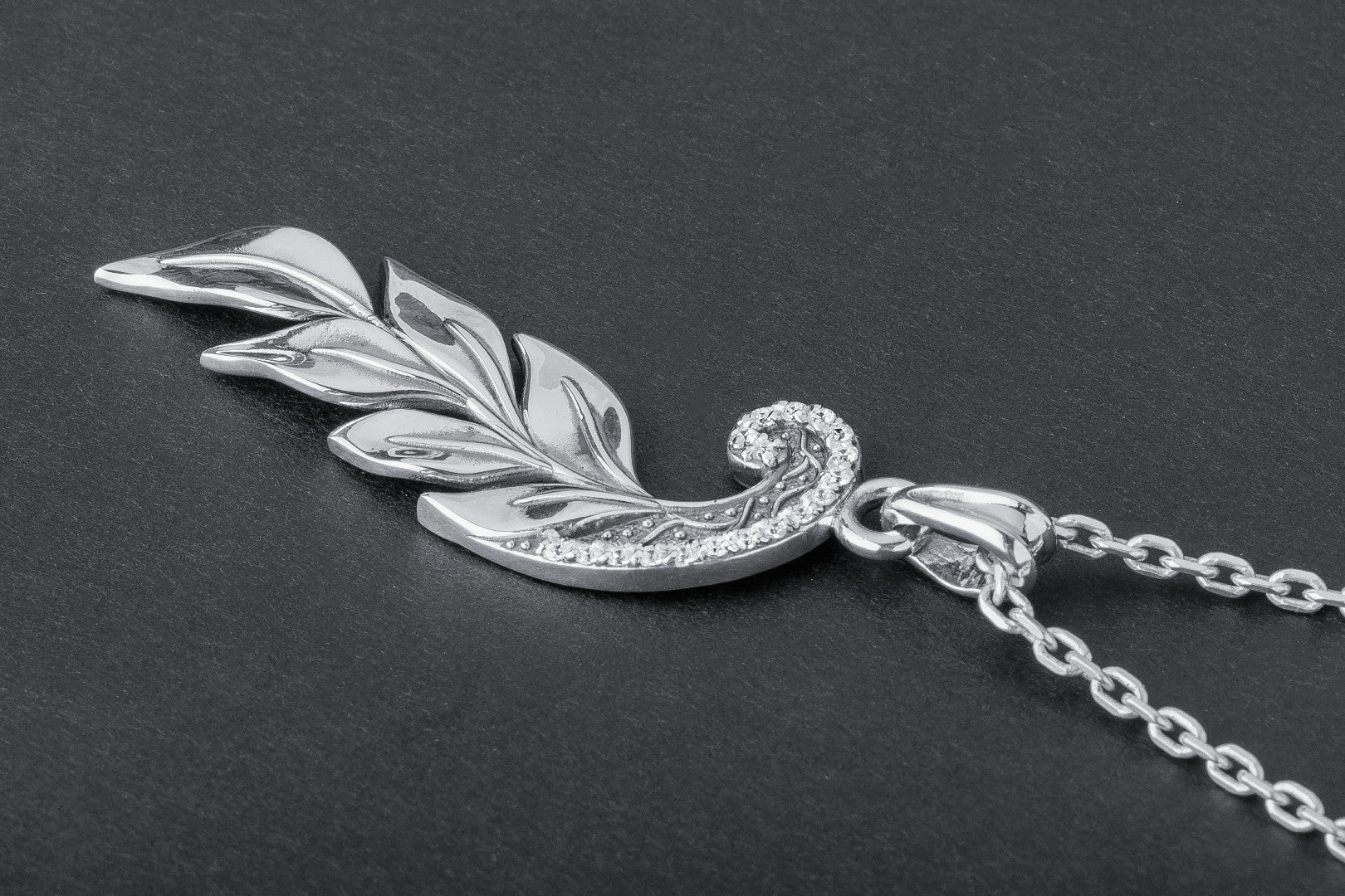 Feather 925 Silver Pendant with Gems - vikingworkshop