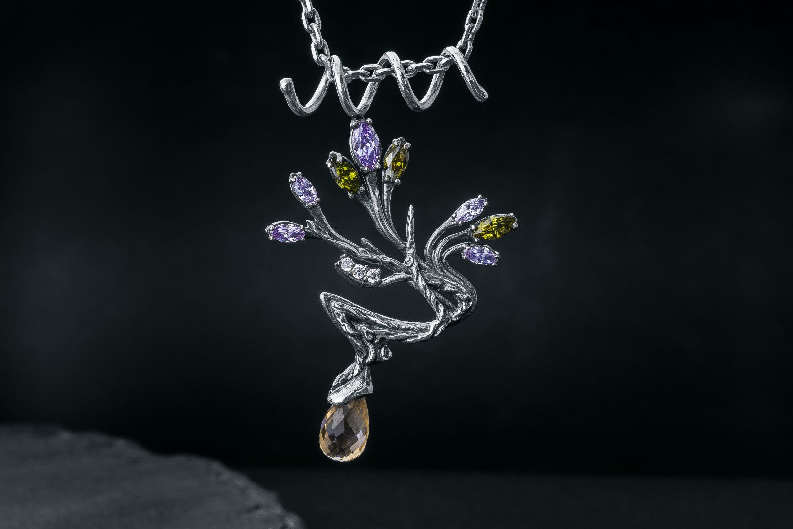 Branch with Buds and Gems, 925 Silver - vikingworkshop