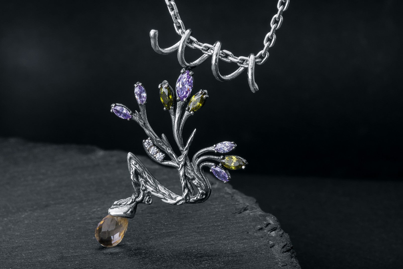 Branch with Buds and Gems, 925 Silver - vikingworkshop