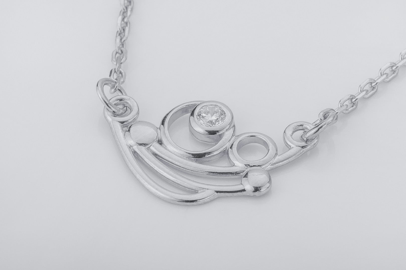 Oxygen Molecule Interpritation Necklace, Rhodium Plated 925 Silver - vikingworkshop