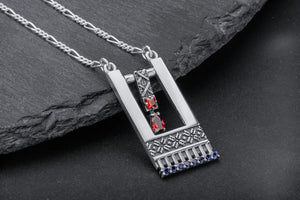 Ukrainian Embroidered Shirt Pendant with Gems, 925 silver - vikingworkshop