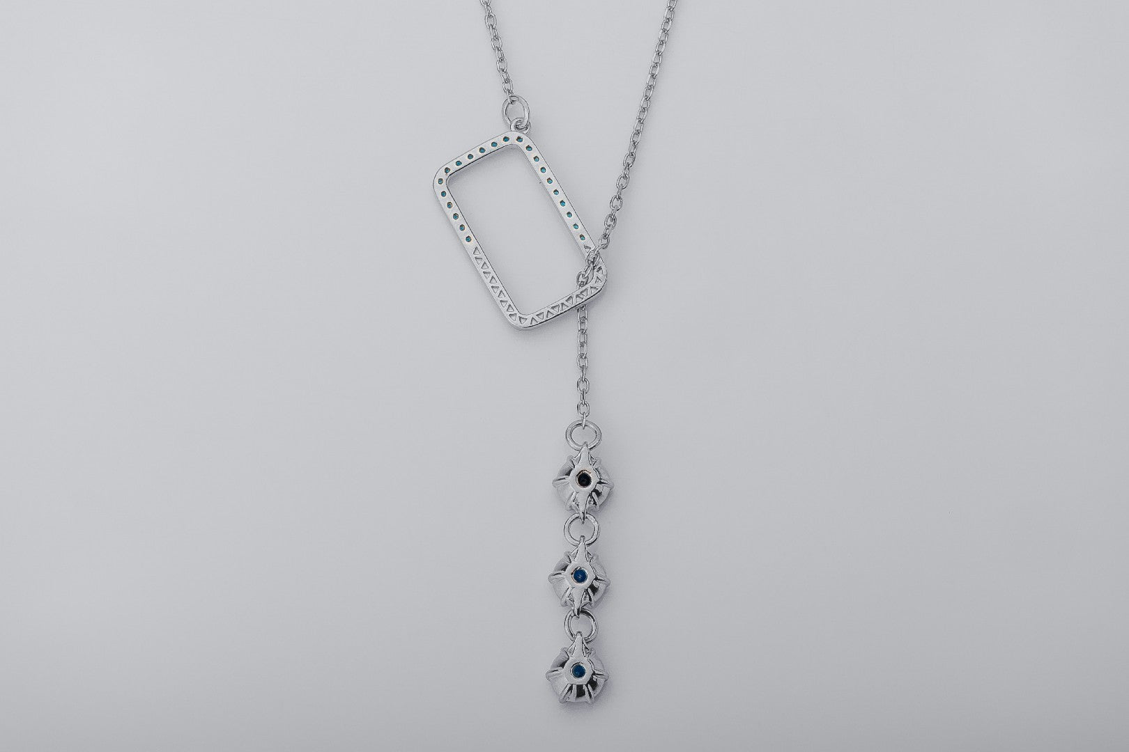 Bright Personality Pendant with Blue Gems, Rhodium Plated 925 Silver - vikingworkshop