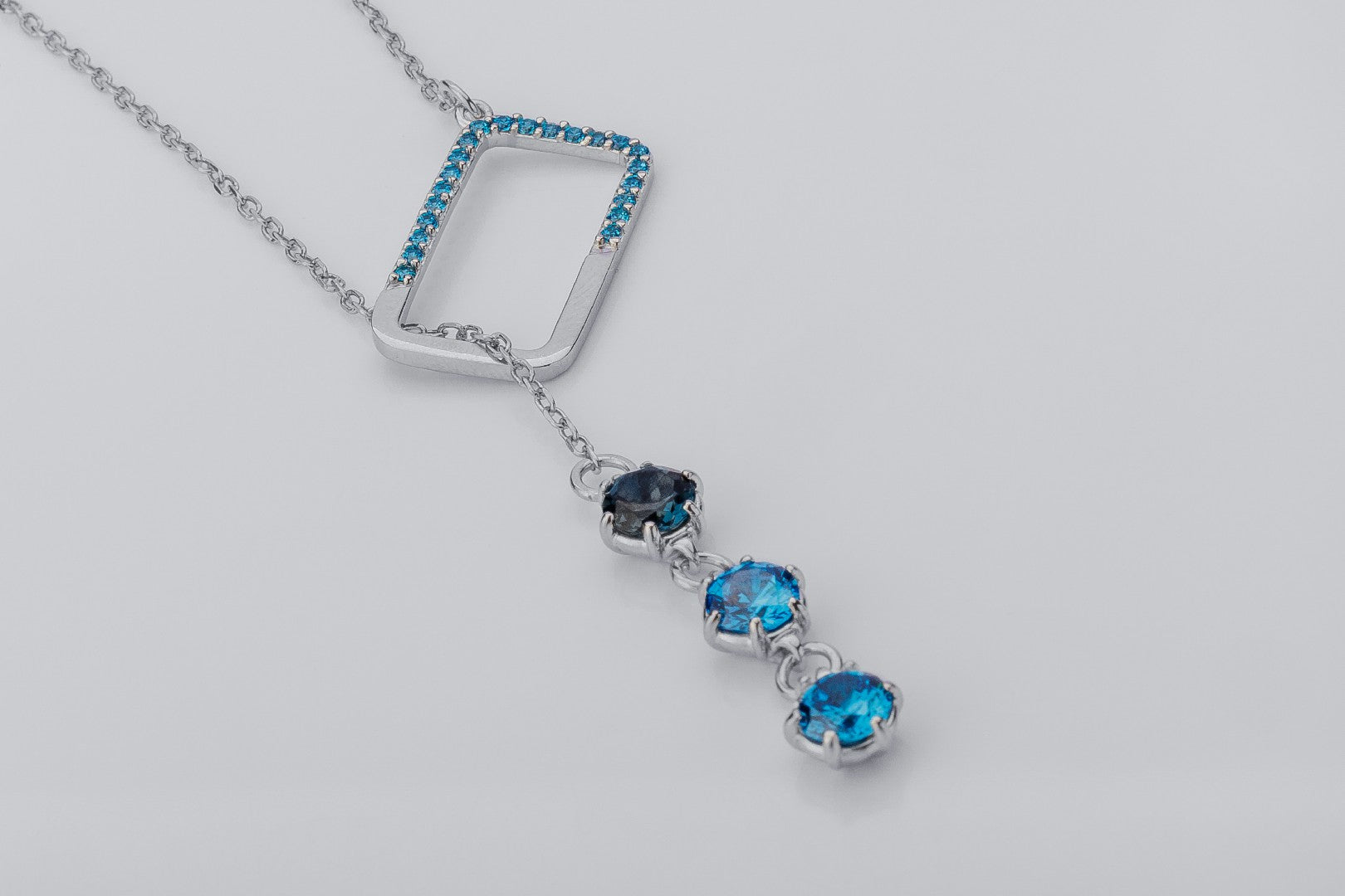 Bright Personality Pendant with Blue Gems, Rhodium Plated 925 Silver - vikingworkshop