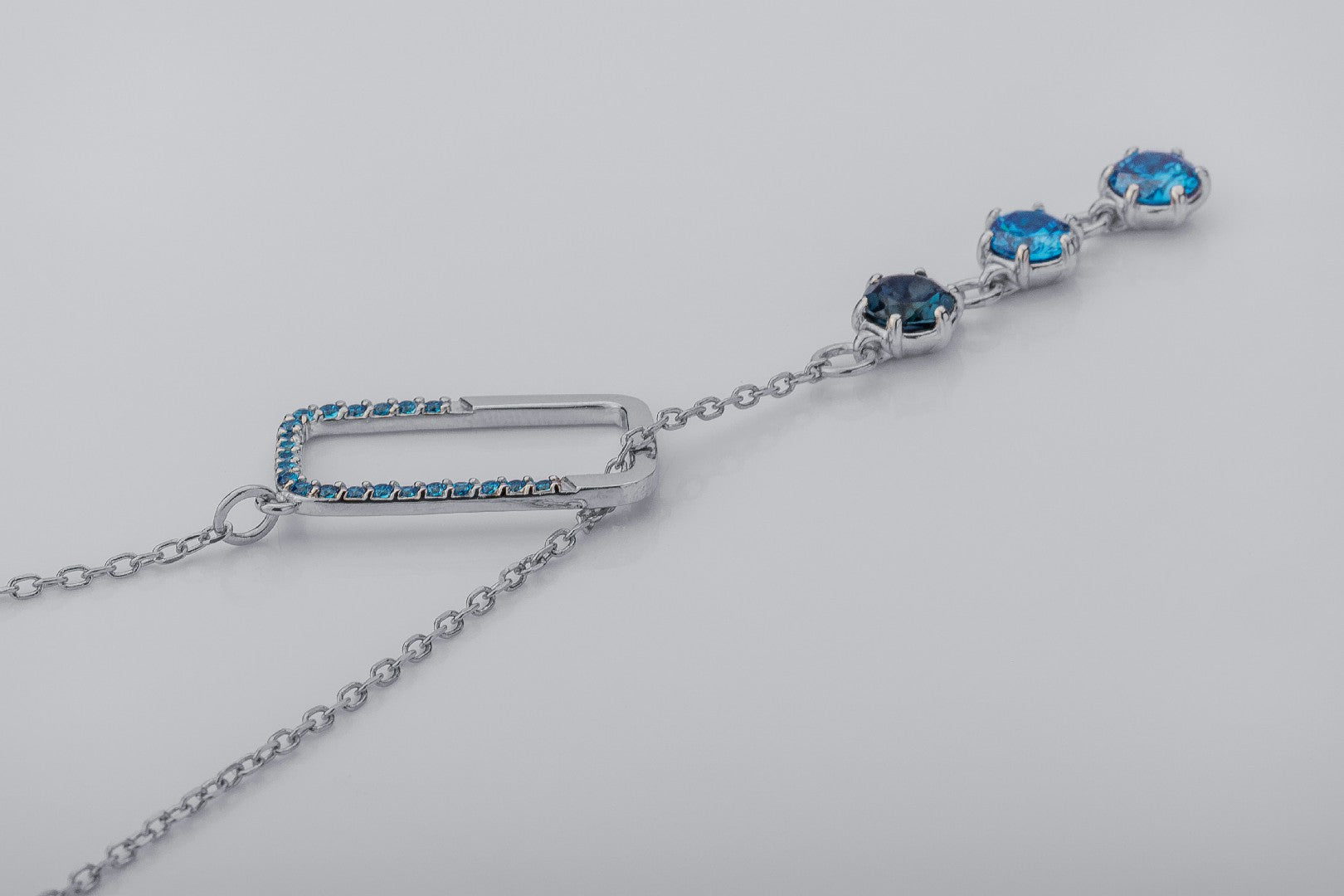 Bright Personality Pendant with Blue Gems, Rhodium Plated 925 Silver - vikingworkshop