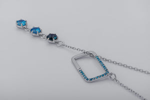 Bright Personality Pendant with Blue Gems, Rhodium Plated 925 Silver - vikingworkshop