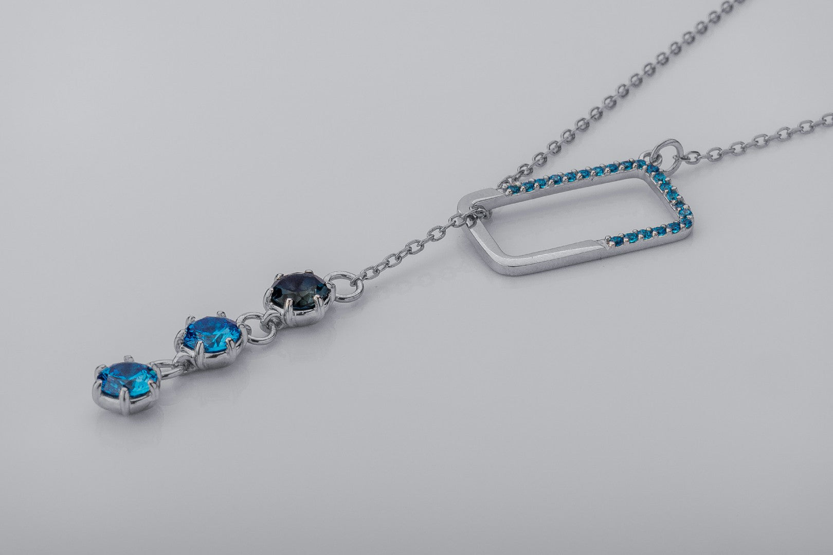 Bright Personality Pendant with Blue Gems, Rhodium Plated 925 Silver - vikingworkshop