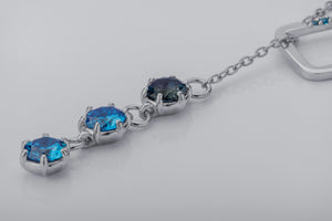 Bright Personality Pendant with Blue Gems, Rhodium Plated 925 Silver - vikingworkshop