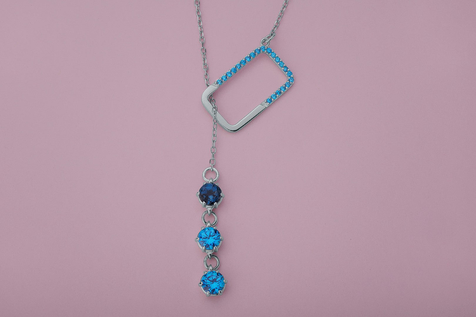 Bright Personality Pendant with Blue Gems, Rhodium Plated 925 Silver - vikingworkshop