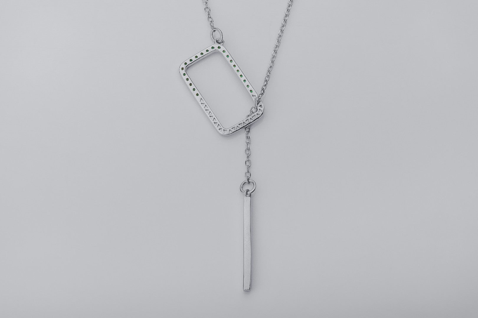 Strict Personality Pendant with Green Gems, Rhodium Plated 925 Silver - vikingworkshop