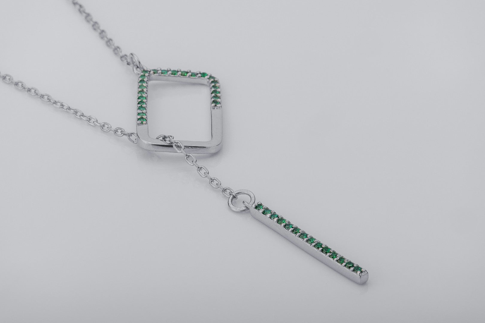 Strict Personality Pendant with Green Gems, Rhodium Plated 925 Silver - vikingworkshop