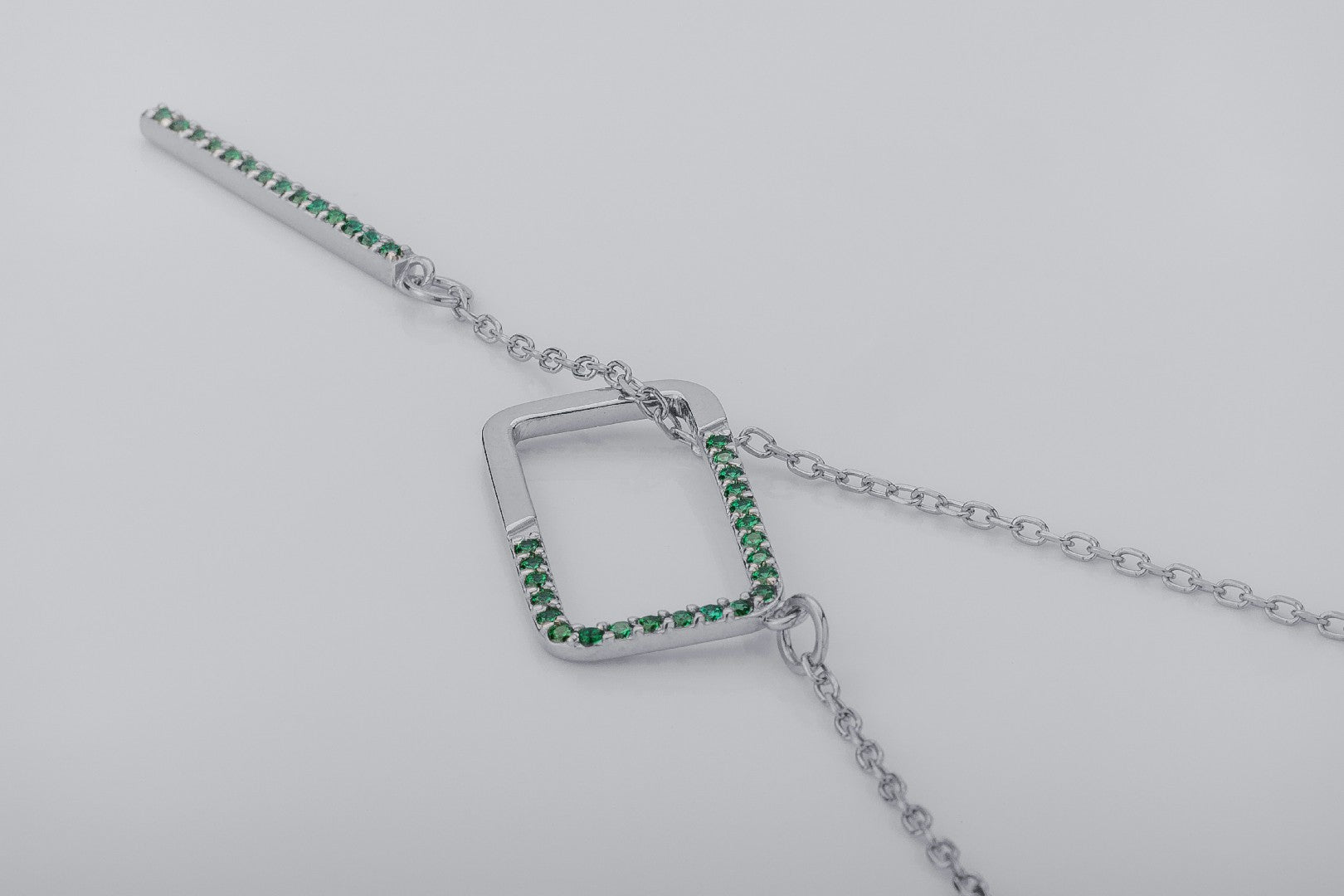 Strict Personality Pendant with Green Gems, Rhodium Plated 925 Silver - vikingworkshop