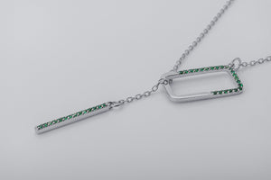 Strict Personality Pendant with Green Gems, Rhodium Plated 925 Silver - vikingworkshop