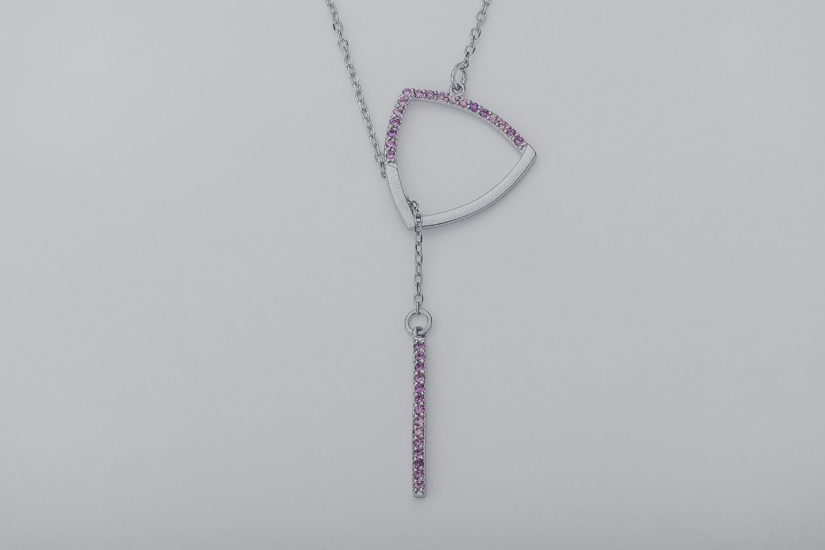 Strict Personality Pendant with Purple Gems, Rhodium Plated 925 Silver