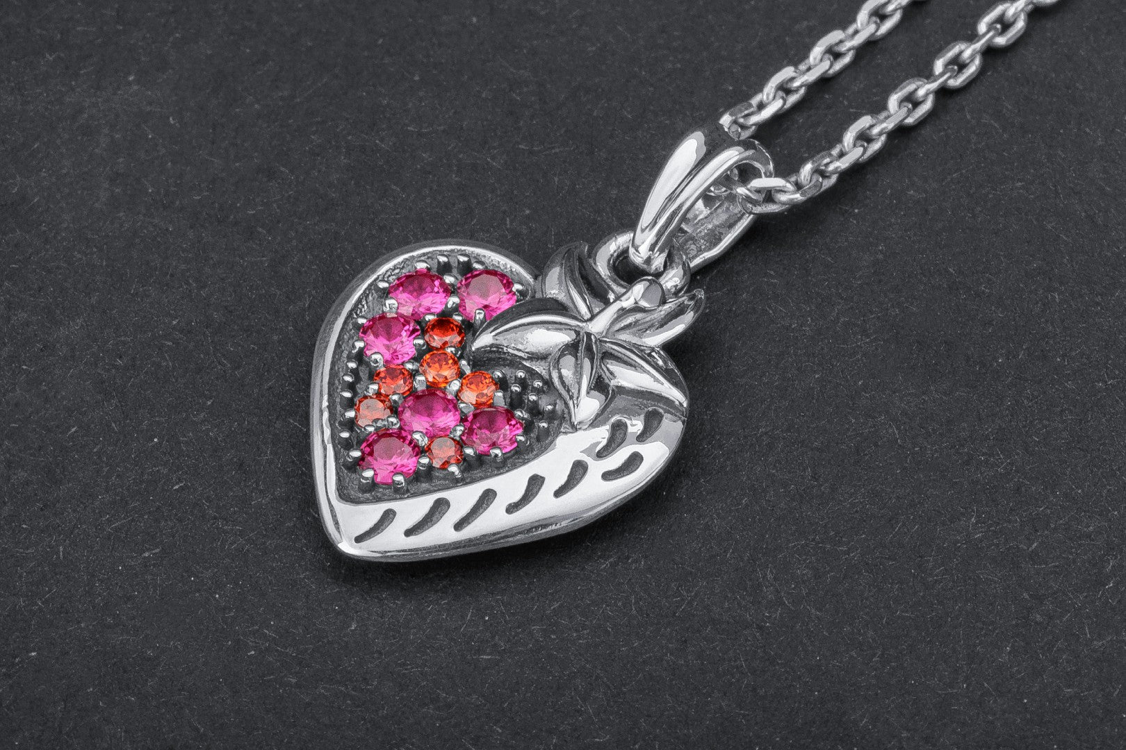 Strawberry Pendant with Gems, 925 Silver - vikingworkshop