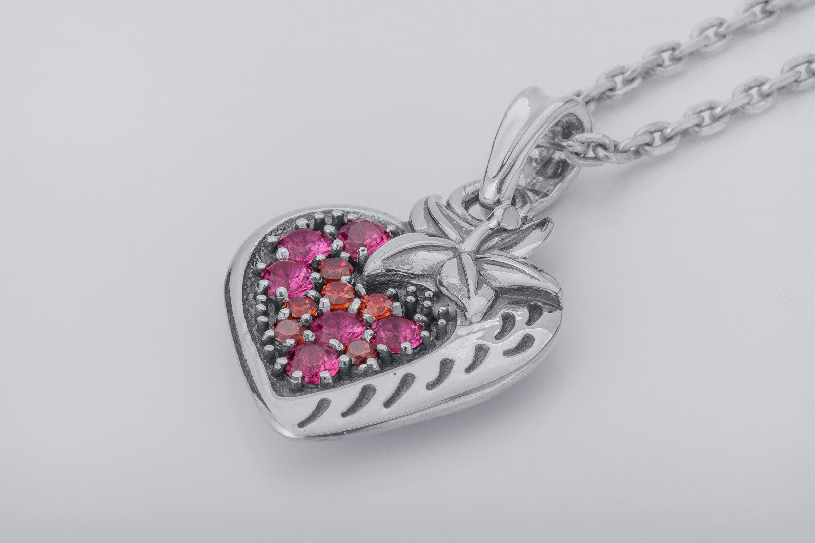 Strawberry Pendant with Gems, 925 Silver - vikingworkshop