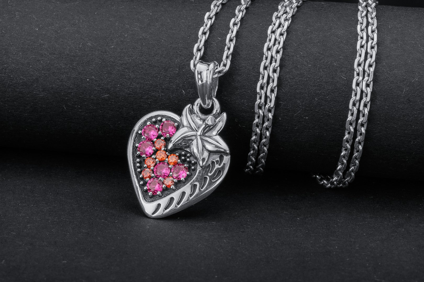 Strawberry Pendant with Gems, 925 Silver - vikingworkshop