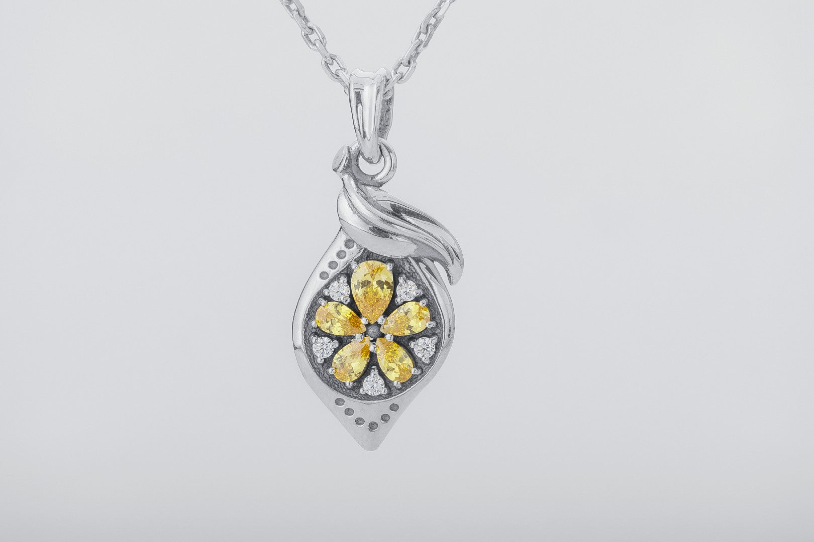 Lemon Pendant with Gems, 925 Silver